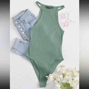 shein ribbed mint green body suit
